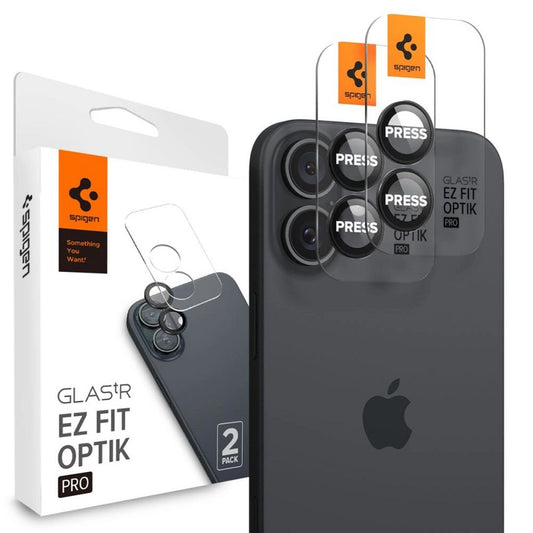Spigen iPhone 17 / 16 Plus Glas.tR EZ Fit Optik Pro linsskydd, 2-pack - svart