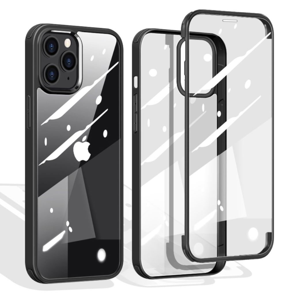 IPhone 12/12 Pro kuori näytönsuojalla – musta