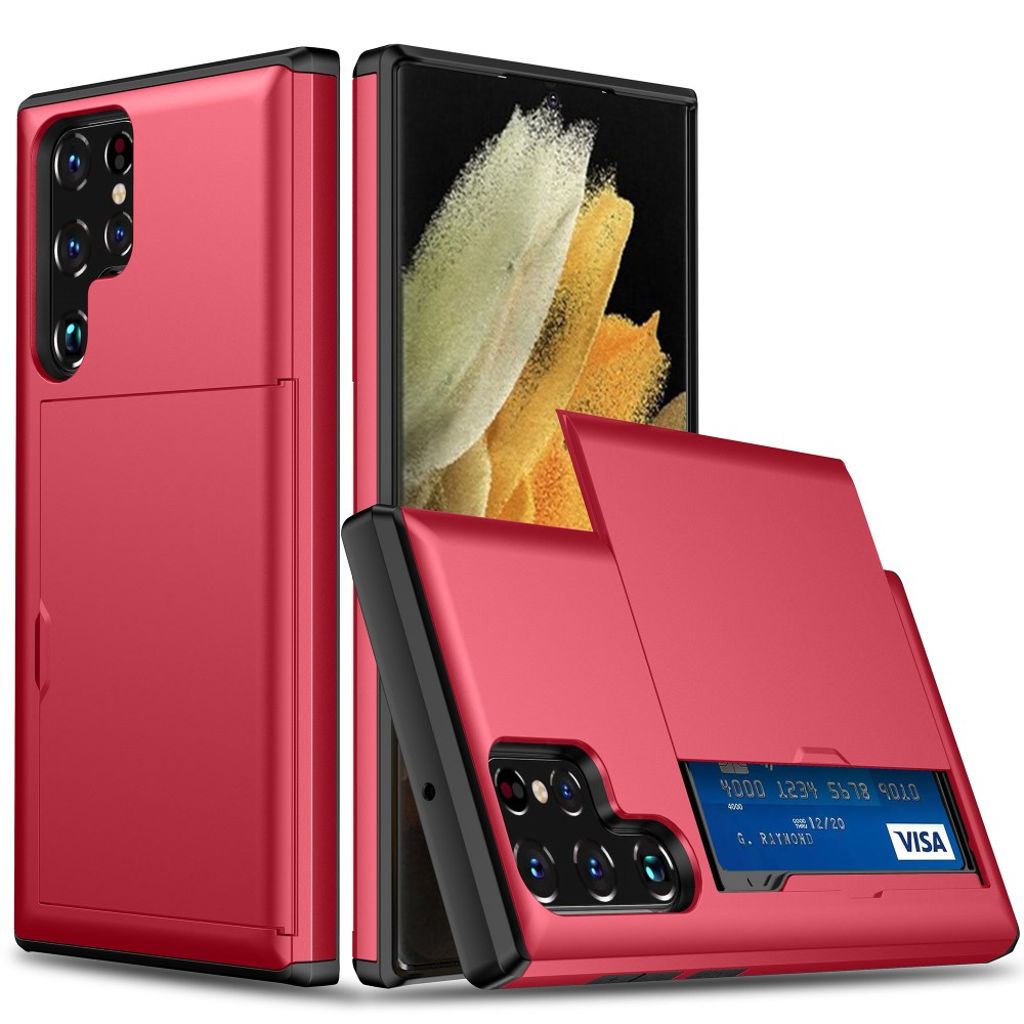 Samsung Galaxy S23 Ultra case with slide card holder - Red