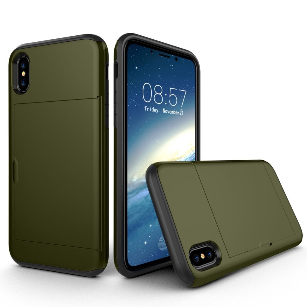 IPhone X/XS skal with a card holder - Army grön