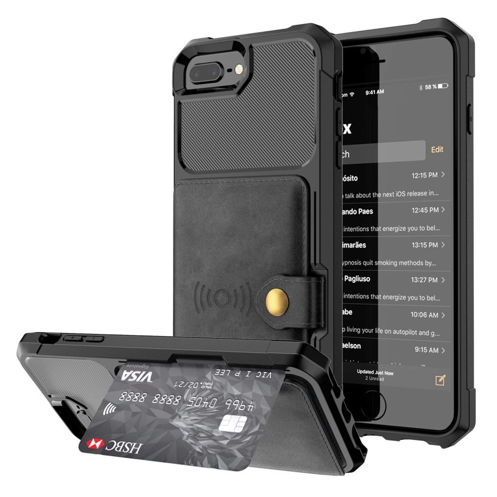 IPhone 8 Plus etc. case with a wallet - Black
