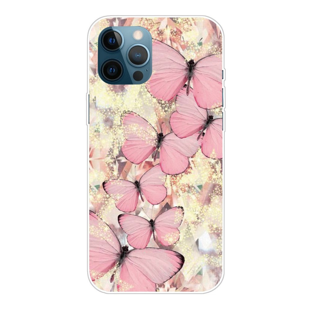 IPhone 12- 12 Pro TPU skal - rosa Butterflies