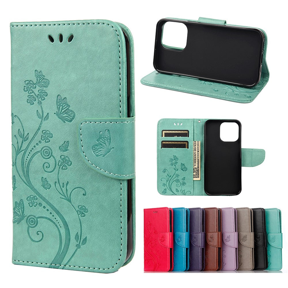 Butterfly Flower Wallet Case for iPhone 13 - Green