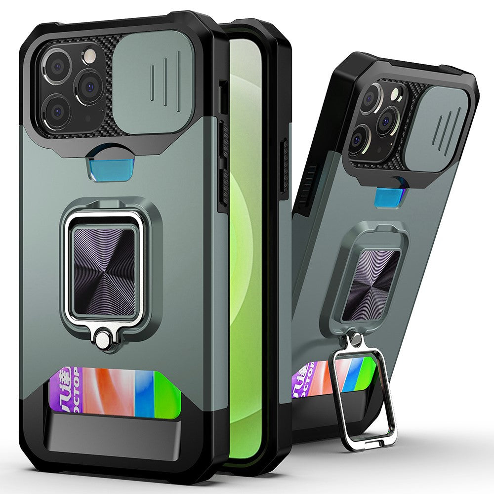 IPhone 12- 12 Pro skal with card holder - Blackish grön