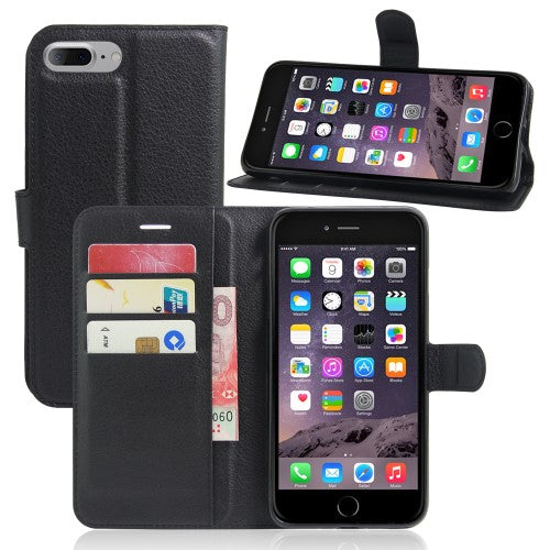 Litchi Lether cover for iPhone 7 Plus-8 Plus - Black
