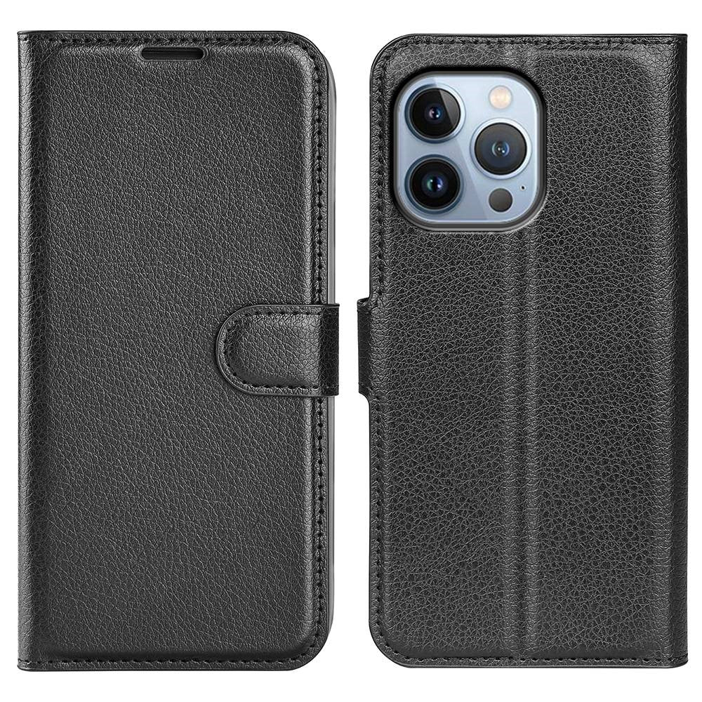 Litchi iPhone 14 Pro Wallet Fodral - Black