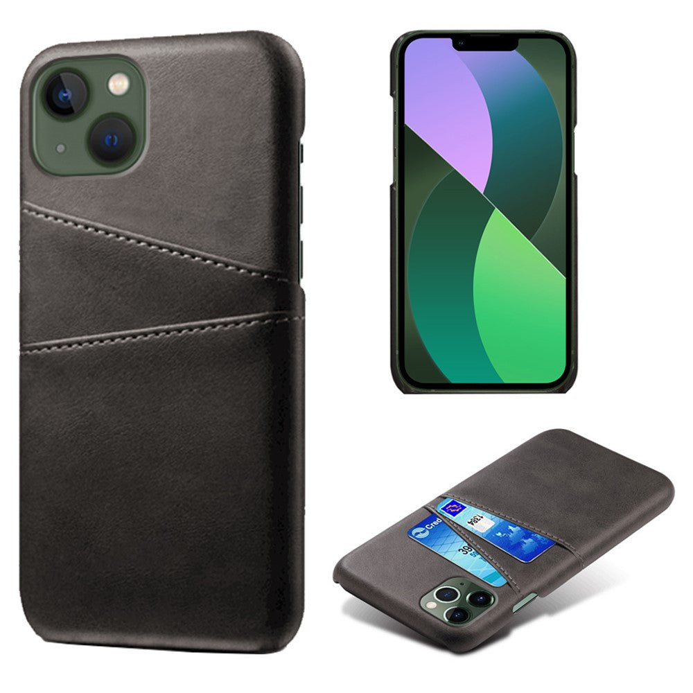 IPhone 14 PU Leather Coated Hard PC skal - svart