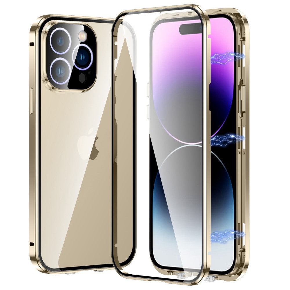 2-in-1 iPhone 14 Pro Max skal in härdat glas – guld