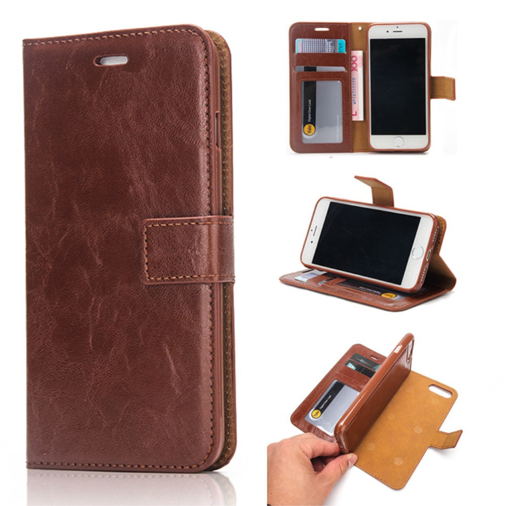 Crazy Horse PU-Leather fodral 2 in 1 iPhone 8 Plus / 7 Plus - brun