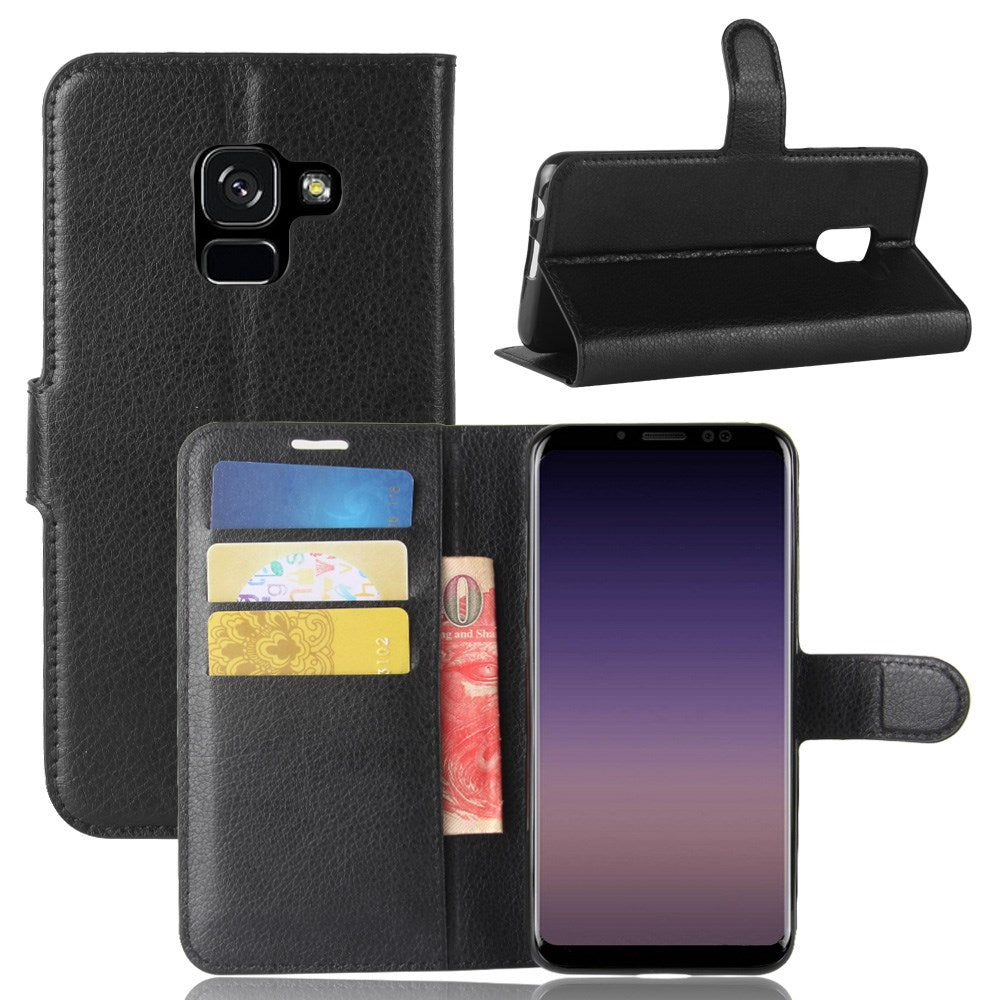 Litchi Leather fodral till Samsung Galaxy A8 2018 – svart