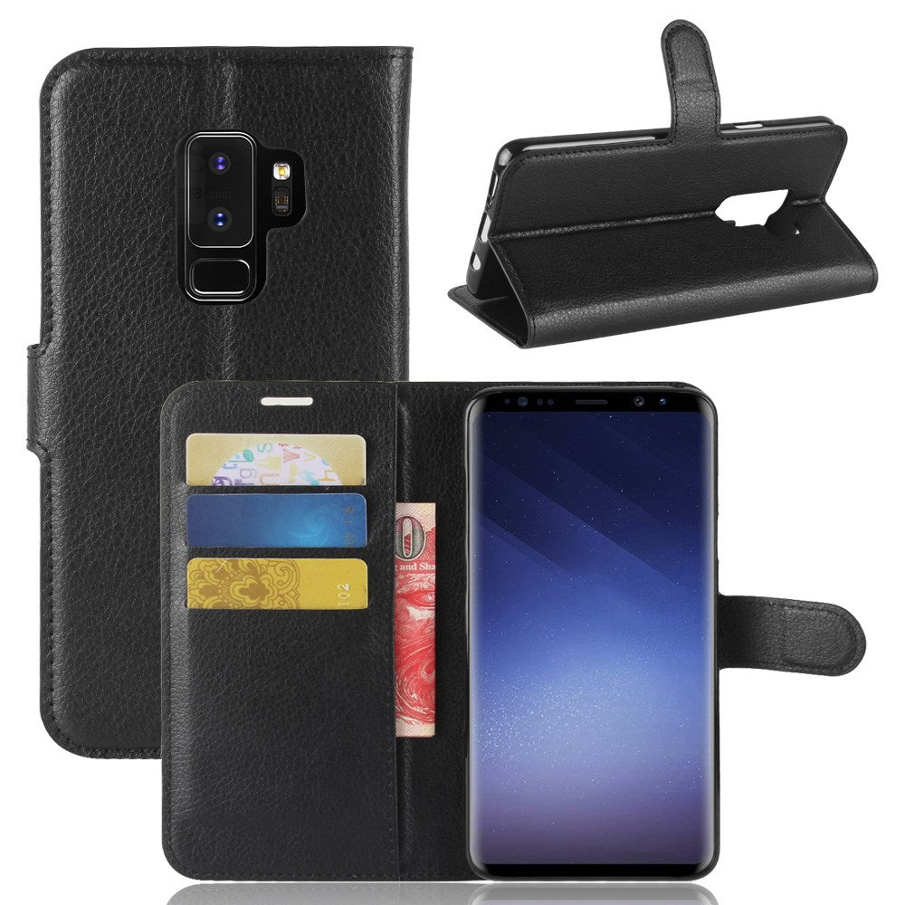 Litchi PU-Leather fodral till Samsung Galaxy S9 Plus – svart