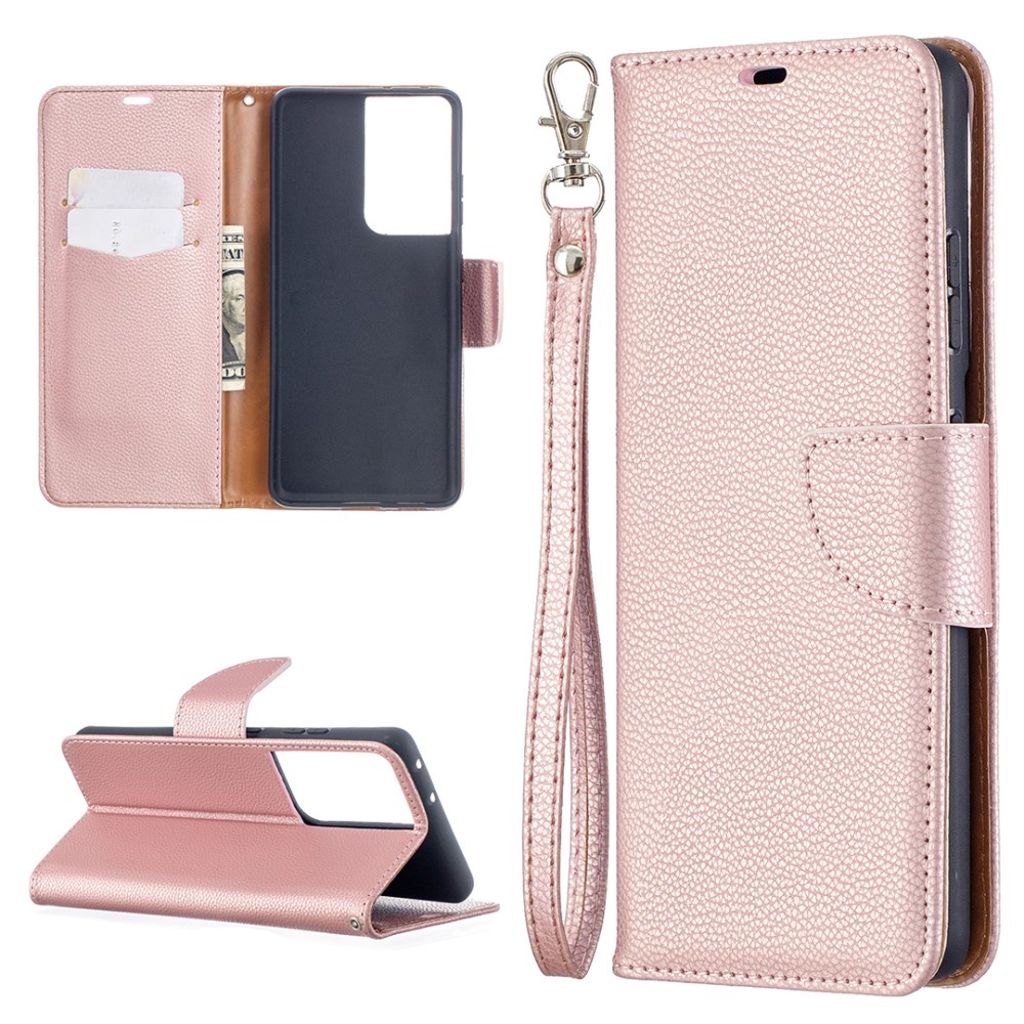 Samsung Galaxy S21 Ultra 5G fodral with a strap - roséguld