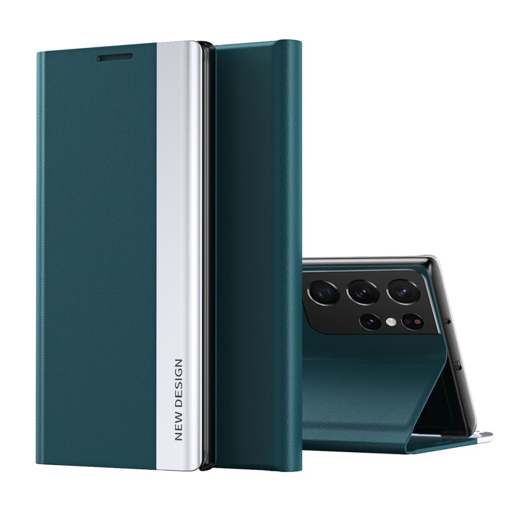 Foldable Samsung Galaxy S21 Ultra 5G fodral with a stativ - grön
