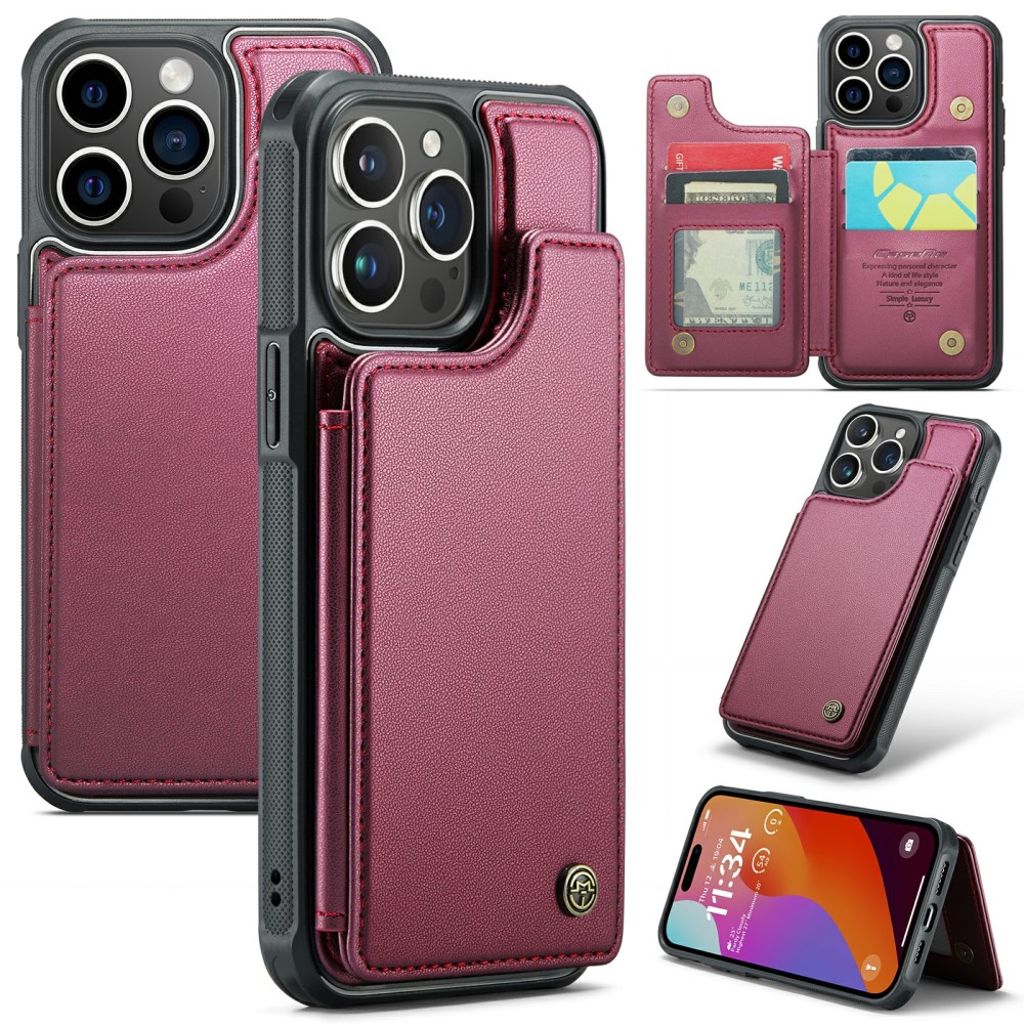 CASEME iPhone 16 Pro plånboksfodral RFID Blocking – röd