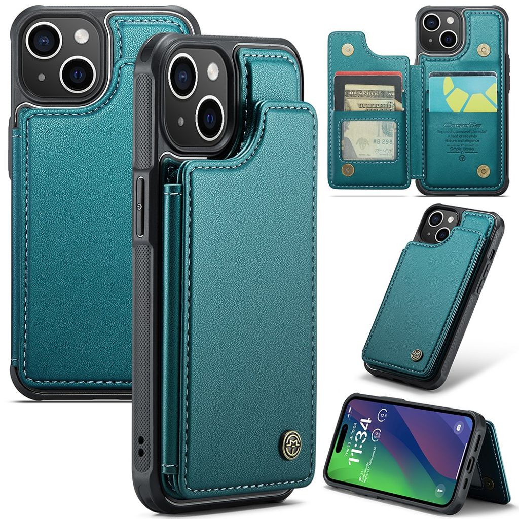CASEME C22 iPhone 15 plånboksfodral RFID Blocking – grön