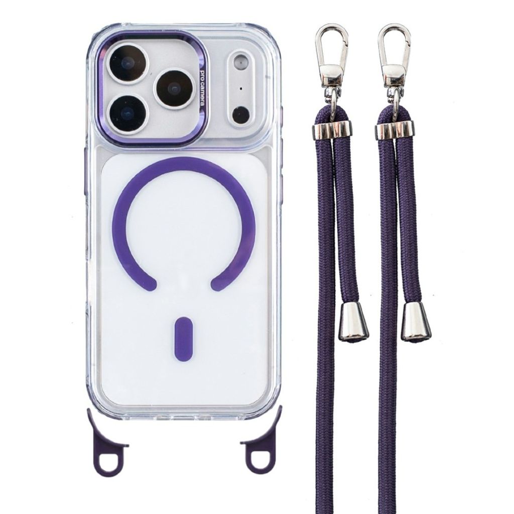 iPhone 17 Pro Max MagSafe Case Acrylic/TPU + Adjustable Lanyard - Transparent Purple