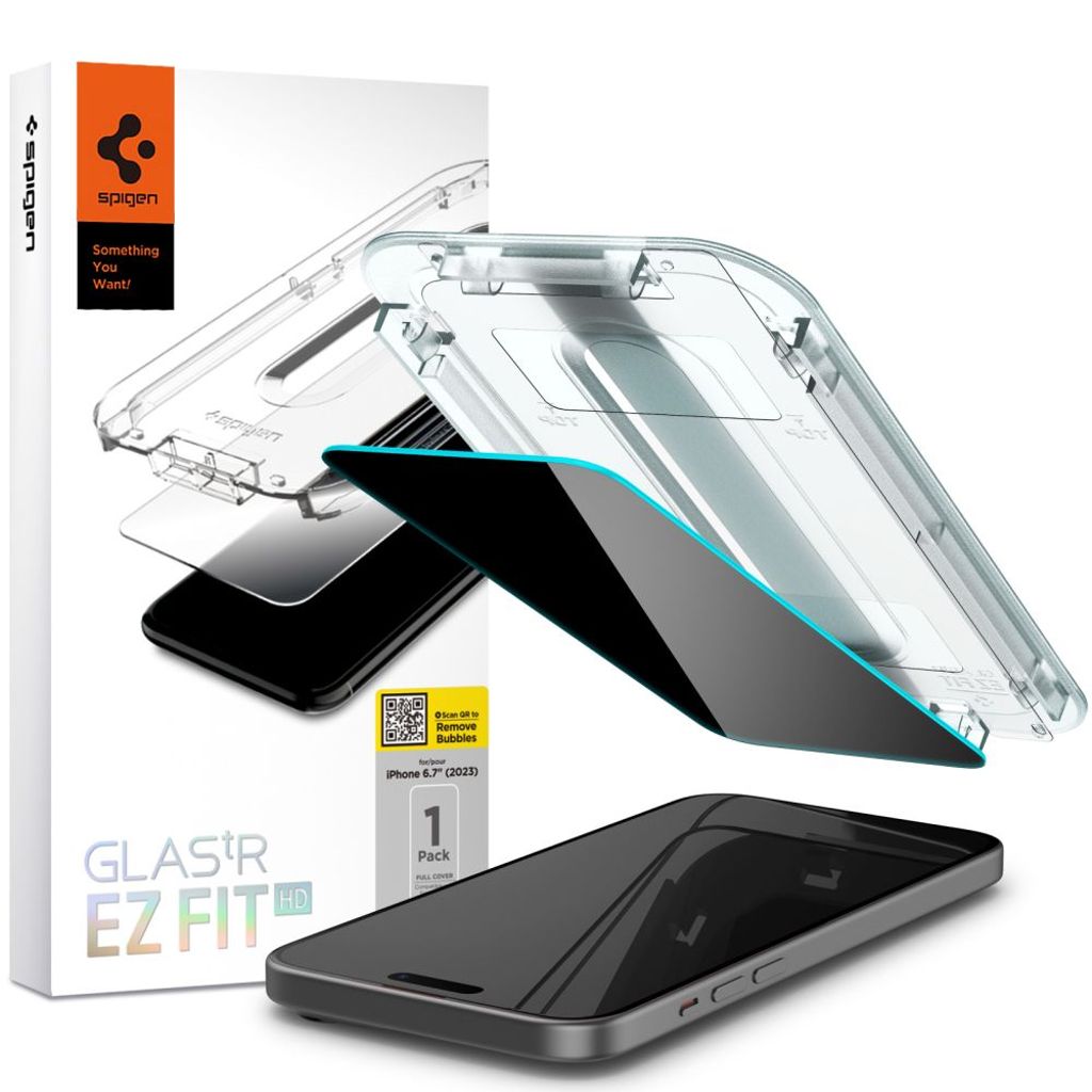 Spigen Glas.tR EZ Fit sekretess skärmskydd for iPhone 15 Plus – transparent