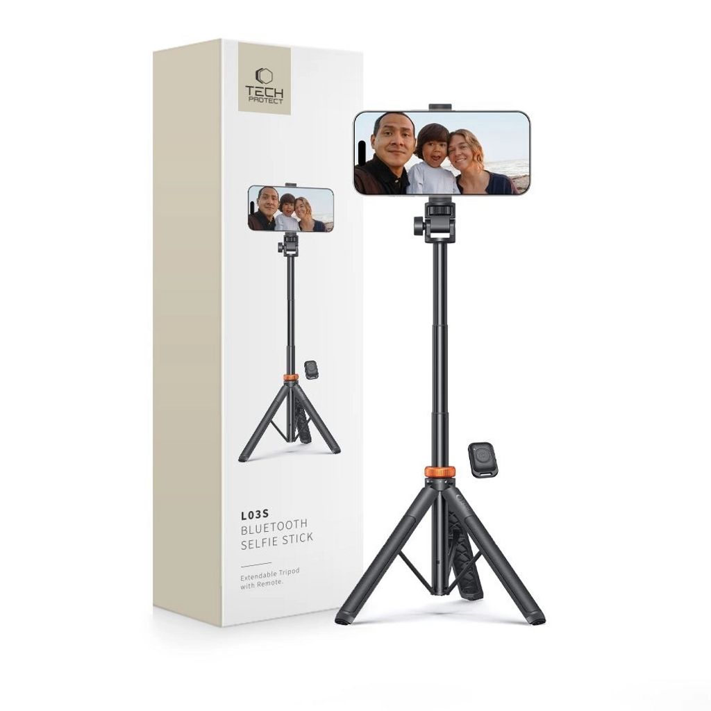 Tech-Protect Bluetooth selfiestick med Remote Control, 148cm - svart