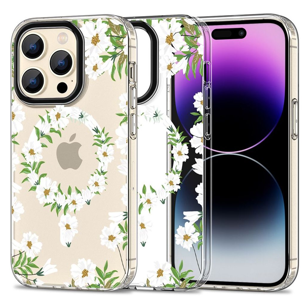 Tech-Protect MagMood MagSafe skal för iPhone 15 Pro Max - vit Daisies