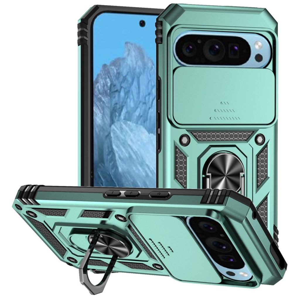 Google Pixel 10 Pro / 10 / 9 / 9 Pro skal with stativ – grön