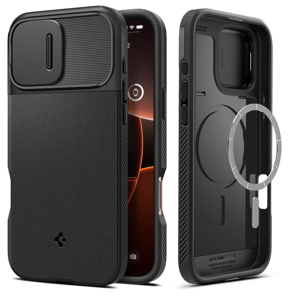 Spigen Optik Armor MagSafe skal till iPhone 16 Pro Max – svart