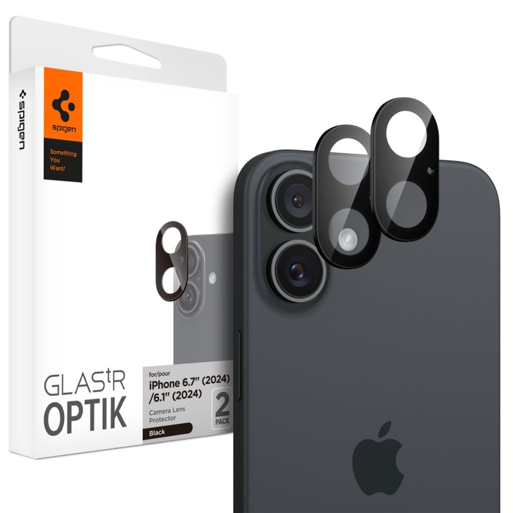 Spigen Optik Glas.tR 2-pack linsskydd för iPhone 16/16 Plus - svart