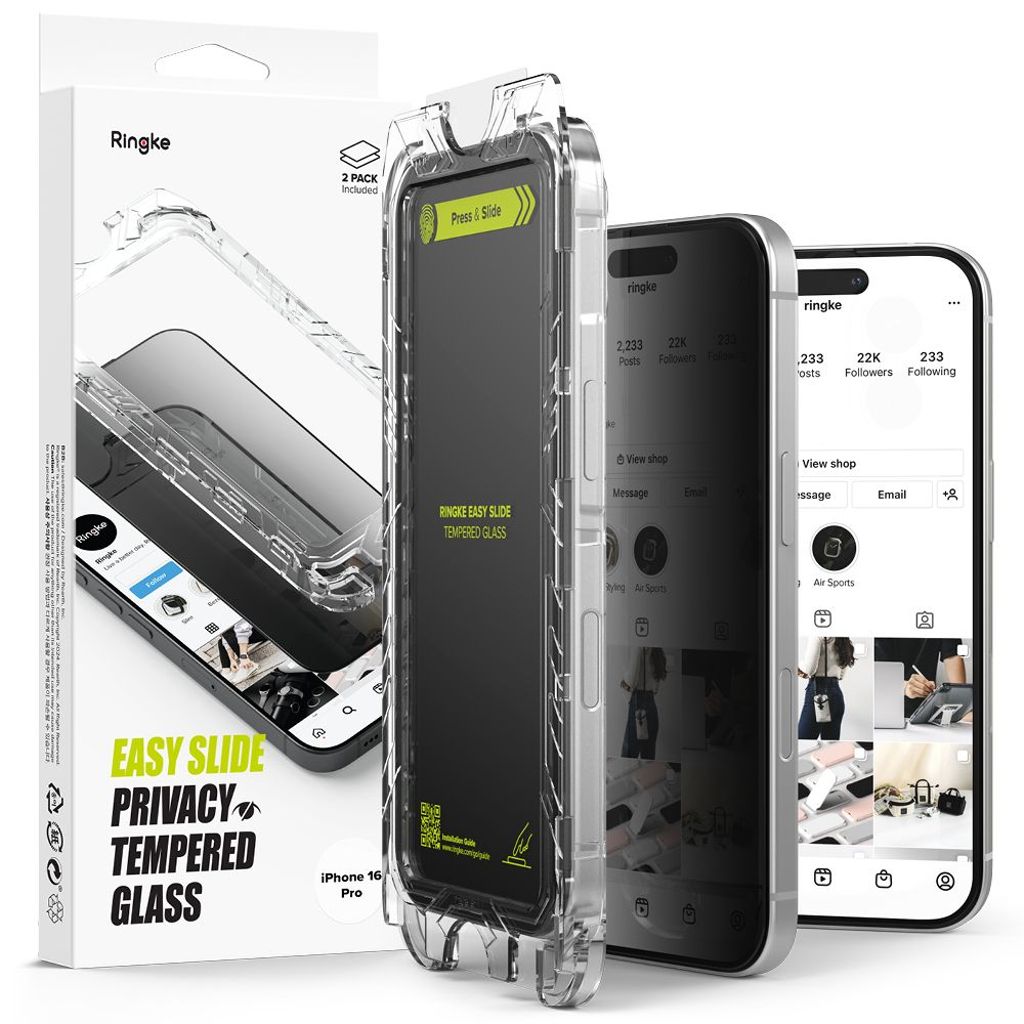 Ringke Easy Slide Privacy Glass 2-pack skärmskydd för iPhone 16 Pro - transparent