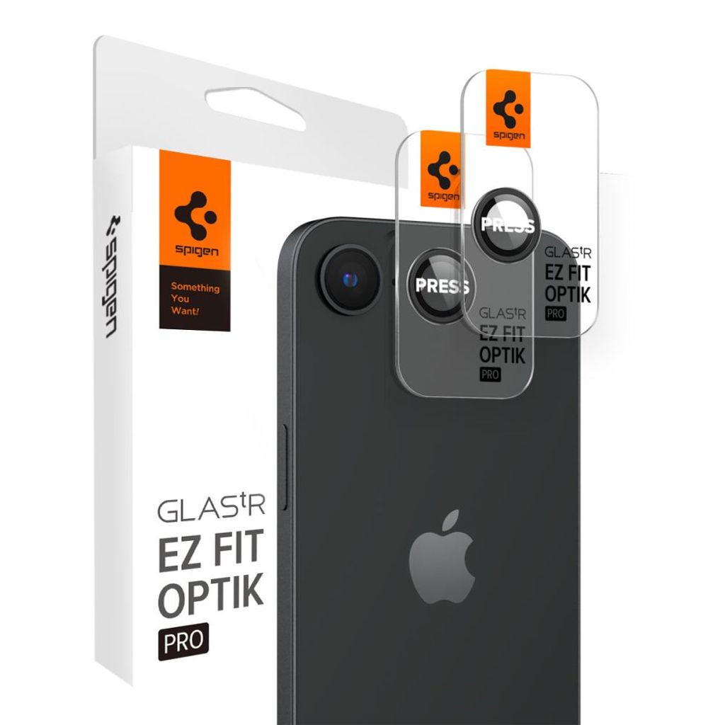 Spigen Optik Pro GLAS.TR "Ez Fit" 2-pack linsskydd för iPhone 16e - svart