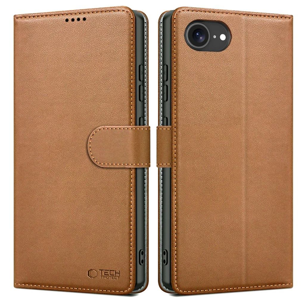 Tech-Protect plånboksfodral för iPhone 16e - brun