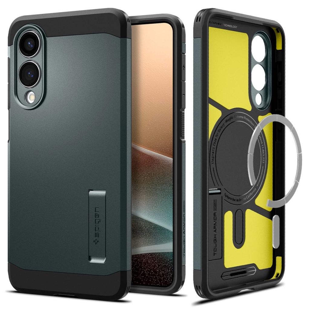 Spigen Tough Armor MagSafe skal till Samsung Galaxy S25 Edge – grön/svart