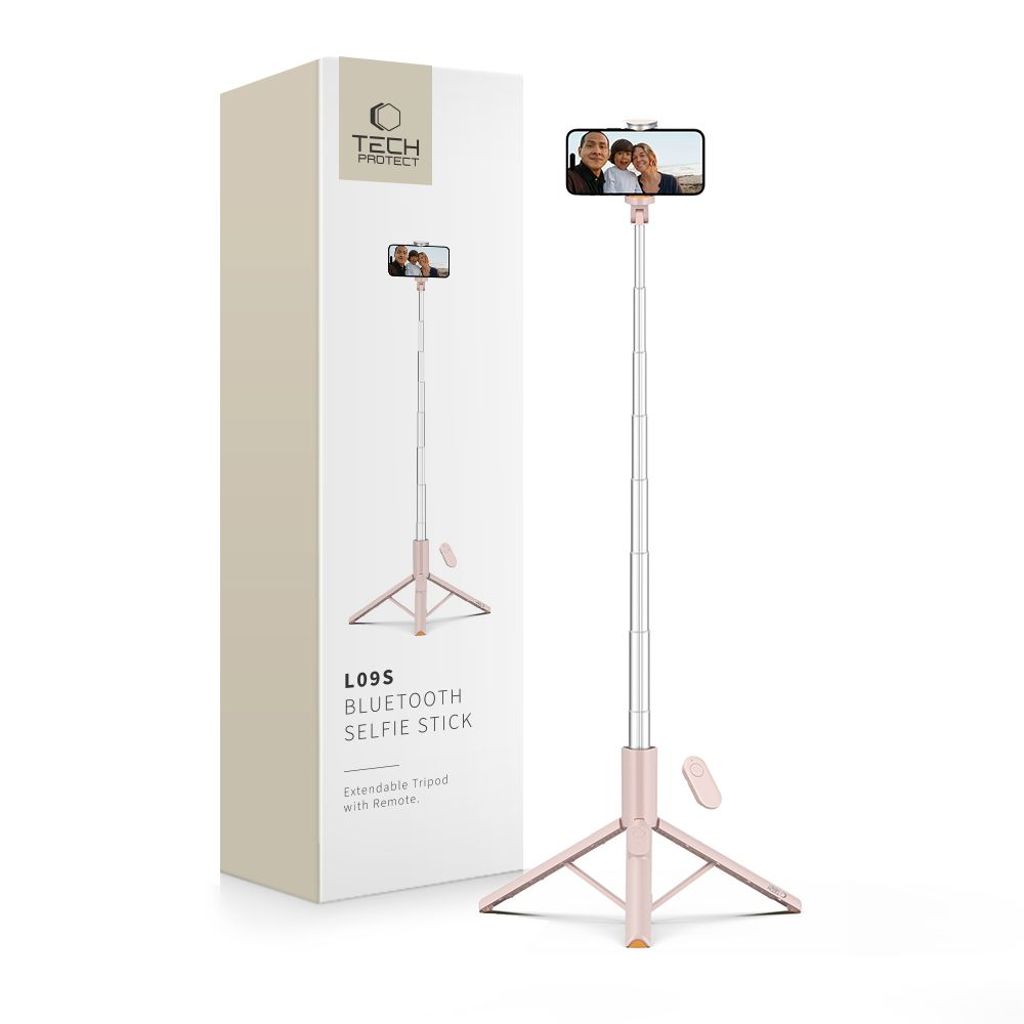 Tech-Protect L09S selfiestick med stativ - rosa