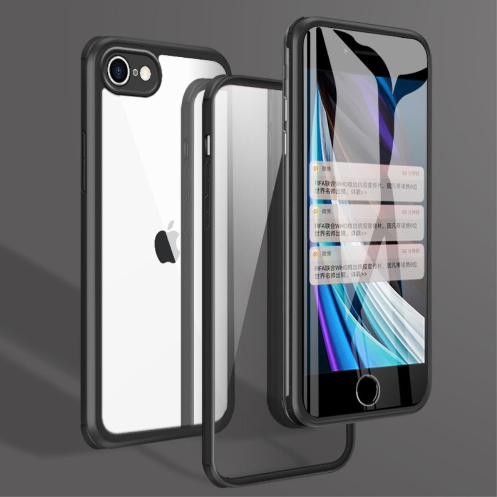 iPhone 7/8/SE kuori näytönsuojalla - musta