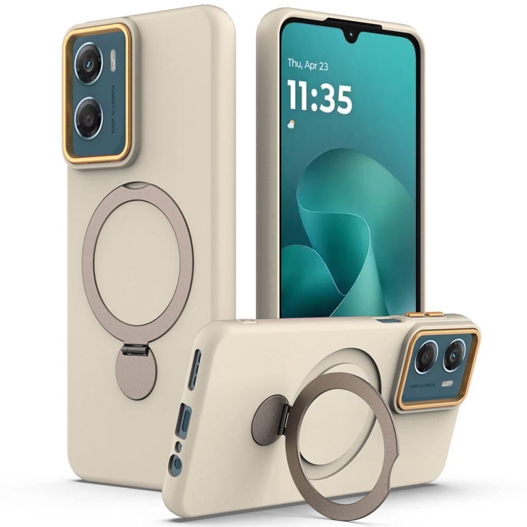 Motorola Moto G06 Power 4G/G06 4G skal Rotating Ring stöd MagSafe – Apricot