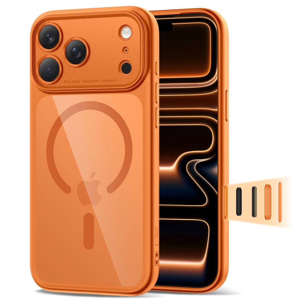 Tech-Protect Magpeak MagSafe CC skal till iPhone 17 Pro Max – Transparent/orange