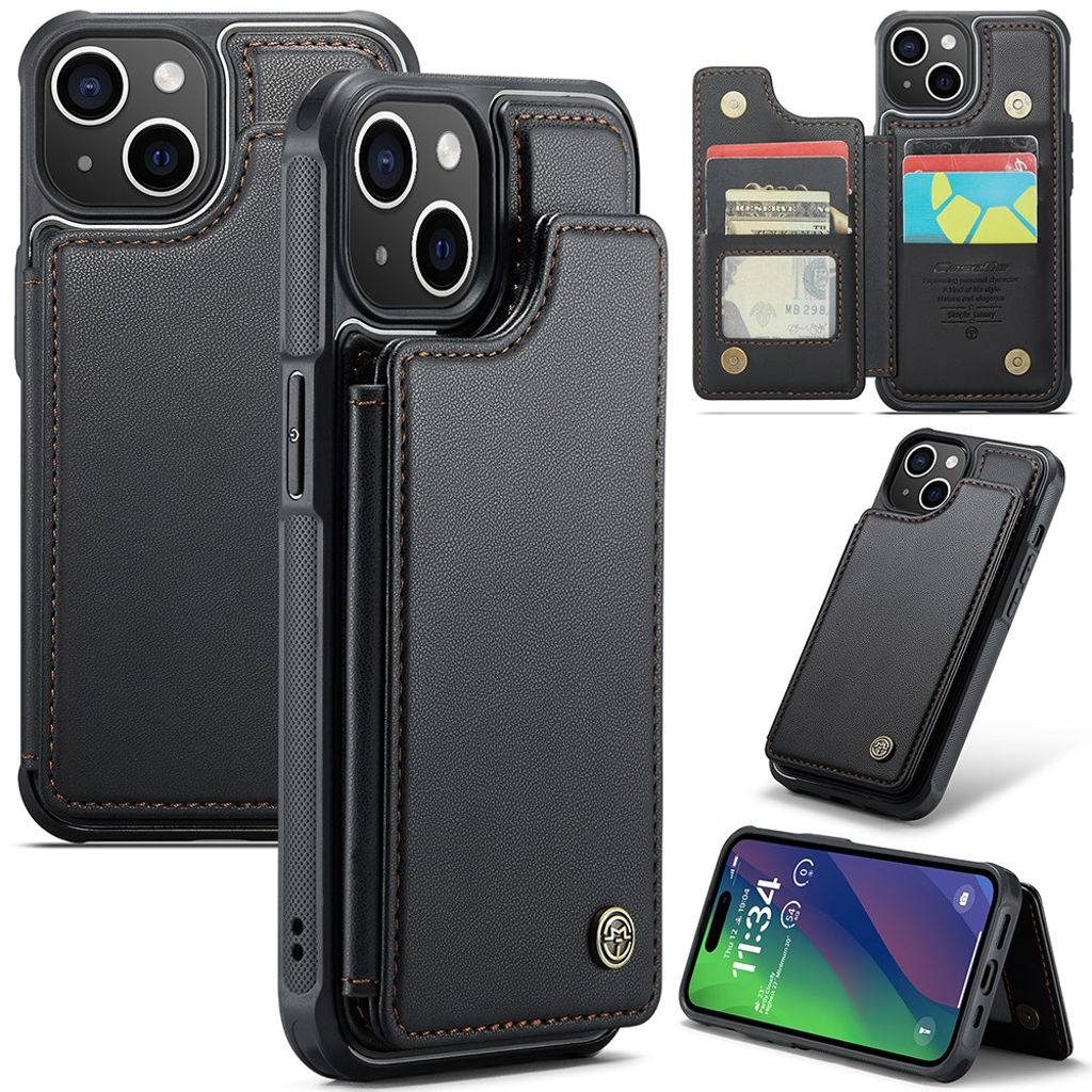 CASEME iPhone 15 Plus skal with 5 kortfack – svart