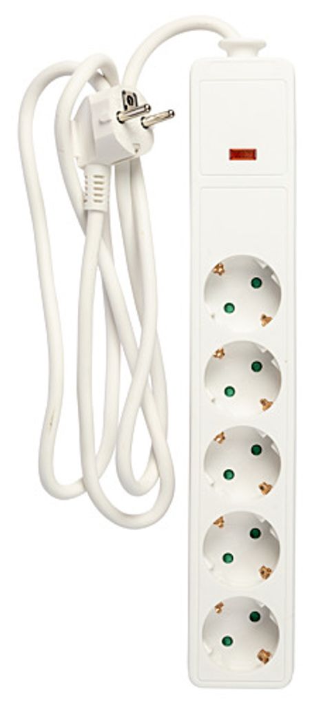 Power outlet 5-way connector with ground and surge protection, 1.5m