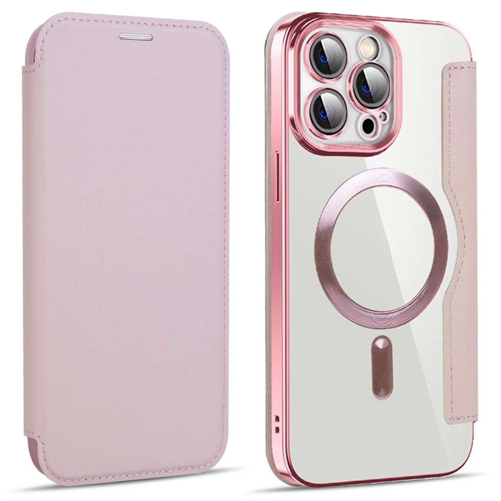 IPhone 14 Pro Max plånboksfodral MagSafe RFID kortfack - rosa