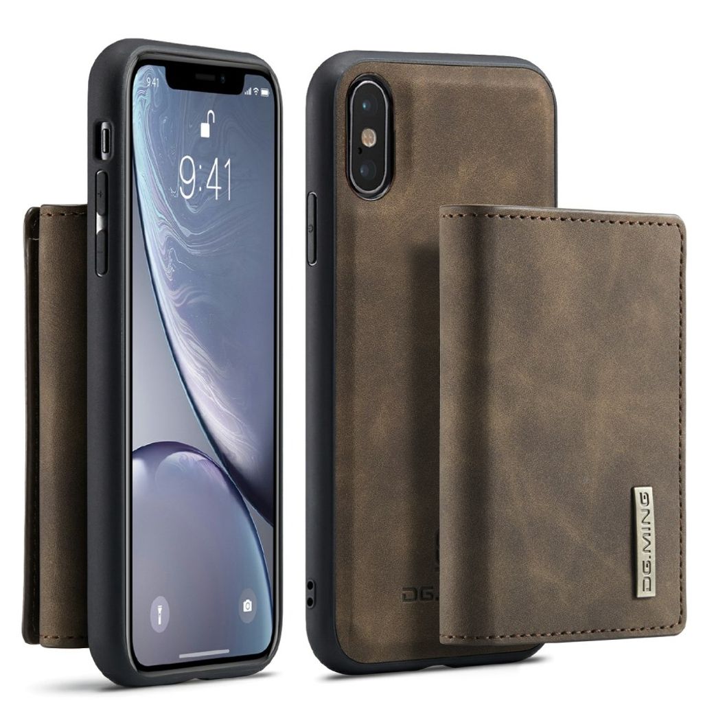 DG.MING iPhone X/XS magnetiskt Hybrid plånboksfodral – brun