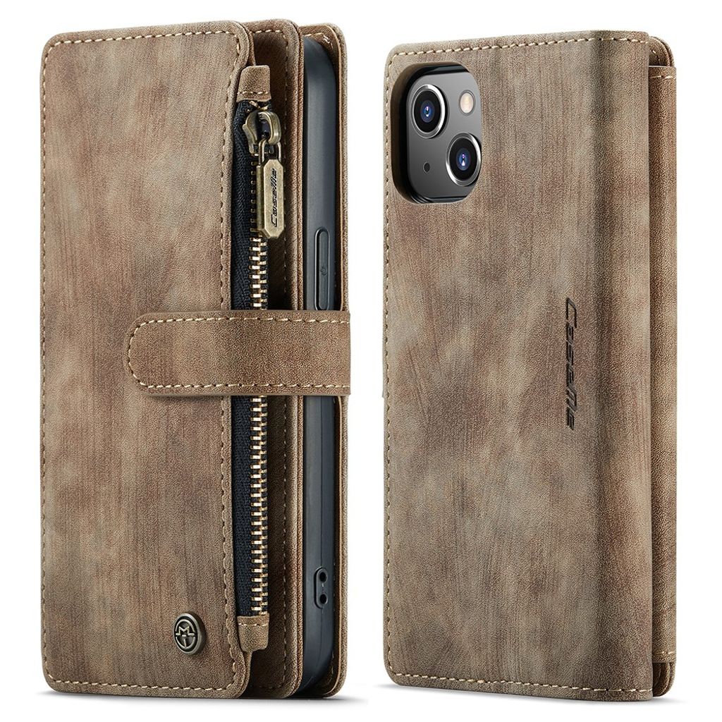 CASEME C30 iPhone 13 plånboksfodral kortfack Strap - brun