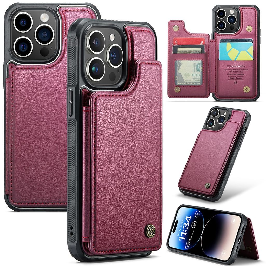 CASEME iPhone 14 Pro plånboksfodral RFID Blocking kortfack – röd