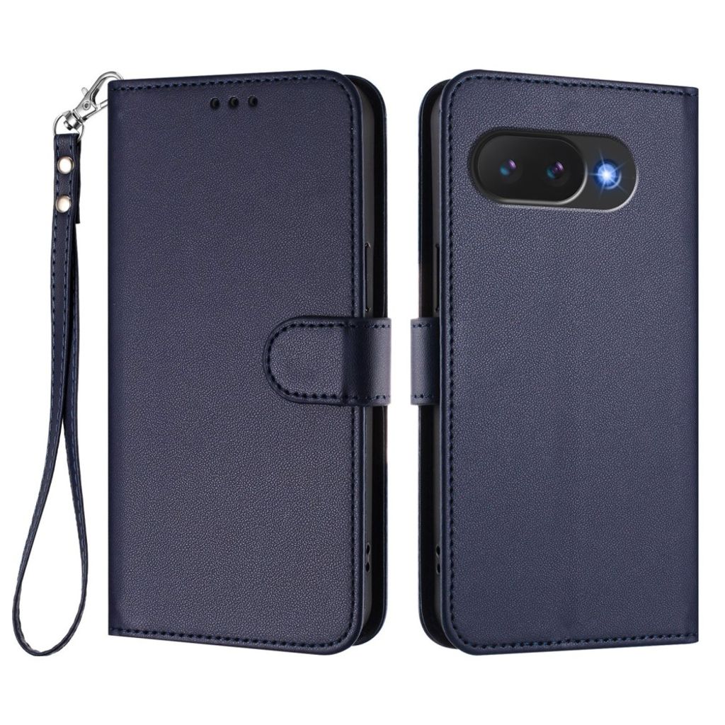 Google Pixel 10a plånboksfodral kortfack stativ with Wrist Strap – blå