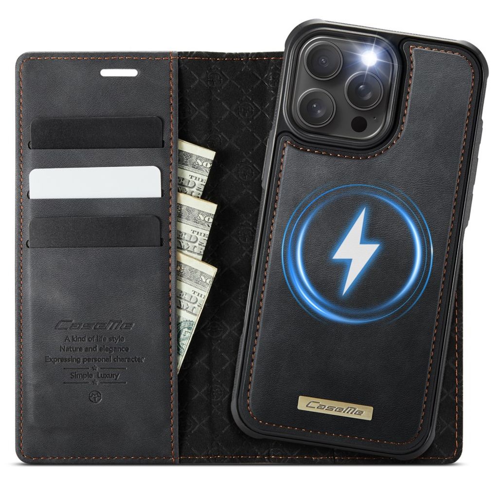CASEME C49 iPhone 15 Pro Wallet Cover MagSafe RFID Blocking - Black