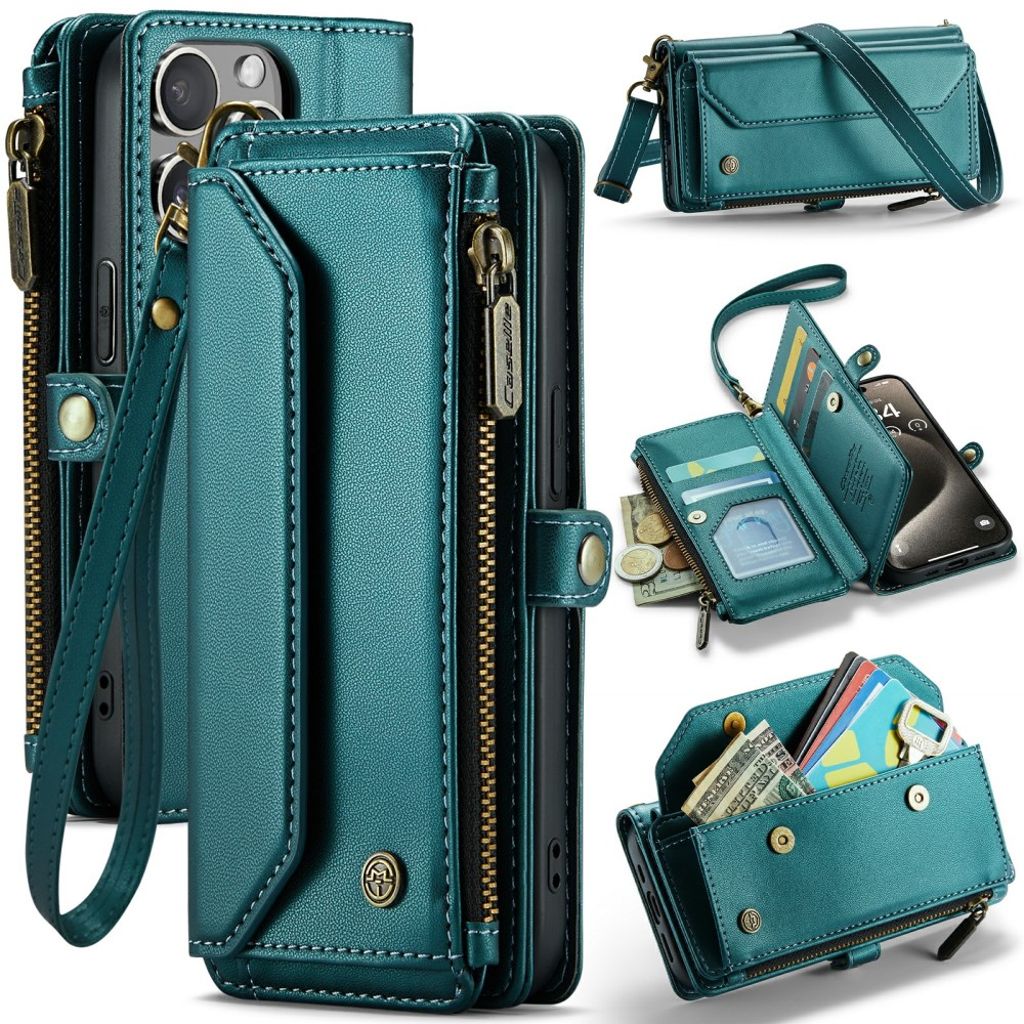 CASEME iPhone 15 Pro Wallet Cover RFID Blocking Card Holder Stand - Green