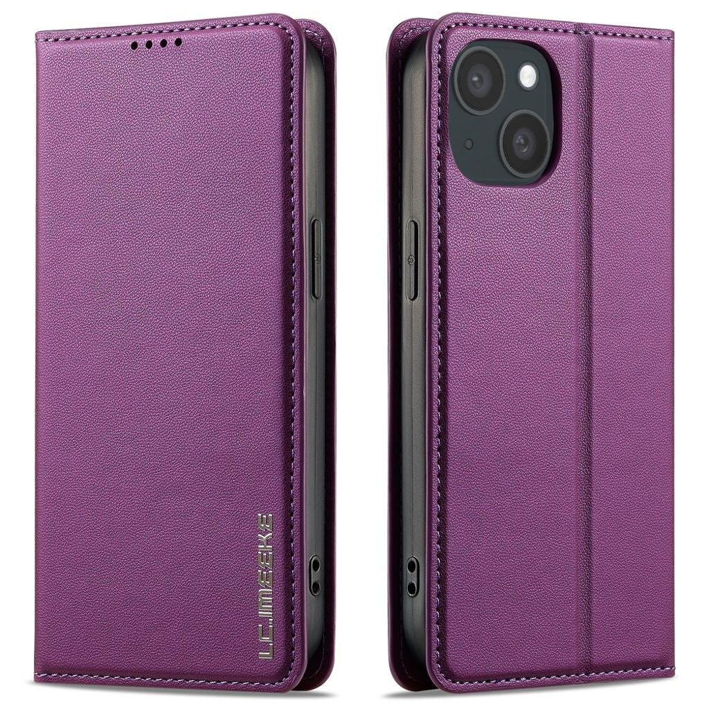 LC.IMEEKE iPhone 15 Wallet Fodral Stand PU Leather – Purple