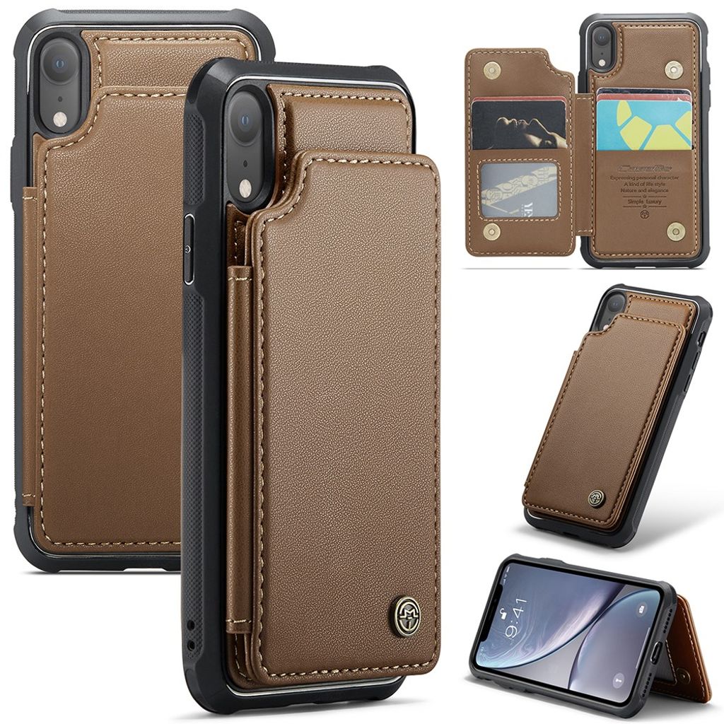 CASEME C22 plånboksfodral for iPhone XR RFID Blocking – brun