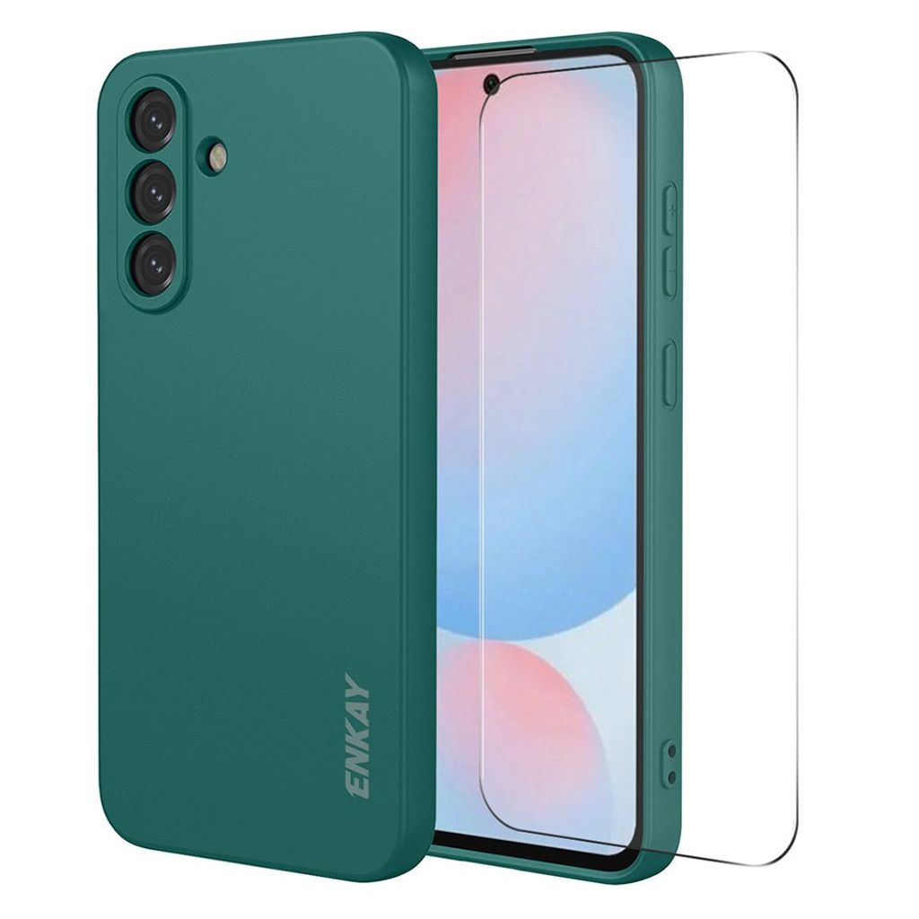 ENKAY HAT PRINCE Samsung Galaxy A57 5G Silicone skal with 9H skärmskydd – Blackish grön