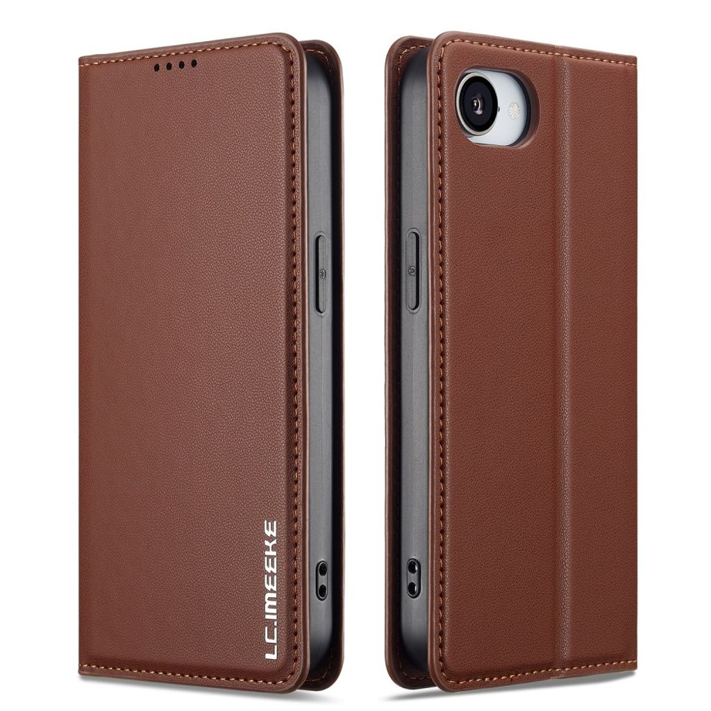 LC.IMEEKE iPhone 17e/16e Wallet Fodral Stand PU Leather - Brown
