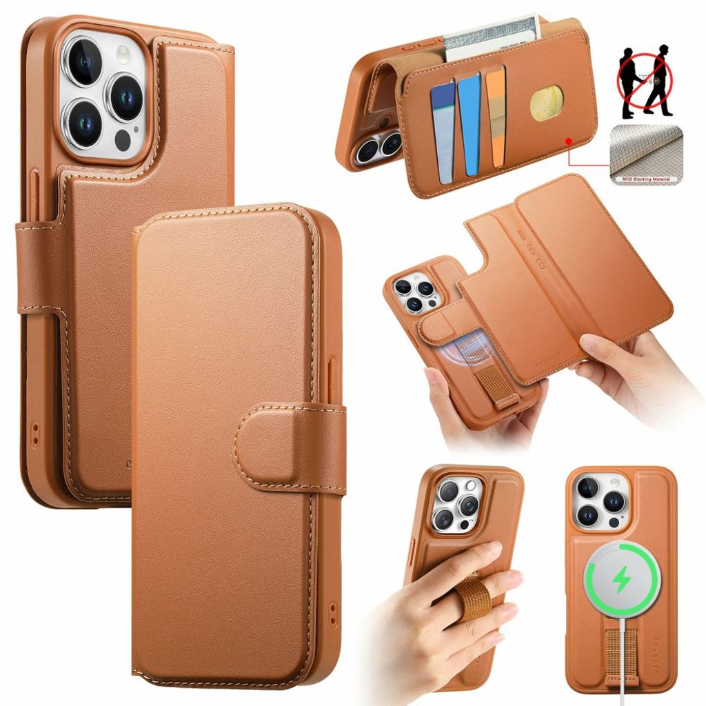 CASENEO iPhone 15 Pro MagSafe plånboksfodral med RFID-skydd - brun