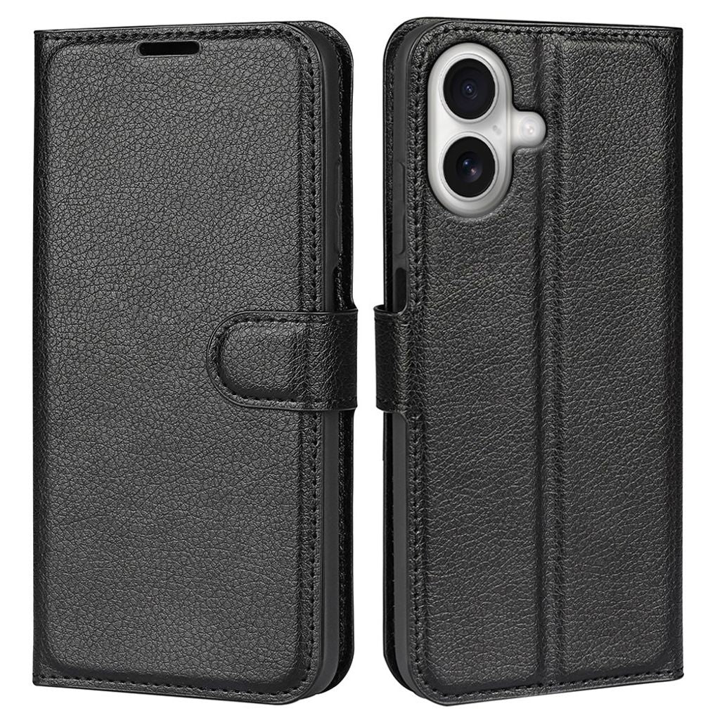 iPhone 17 Wallet Fodral Litchi Texture Shockproof - Black