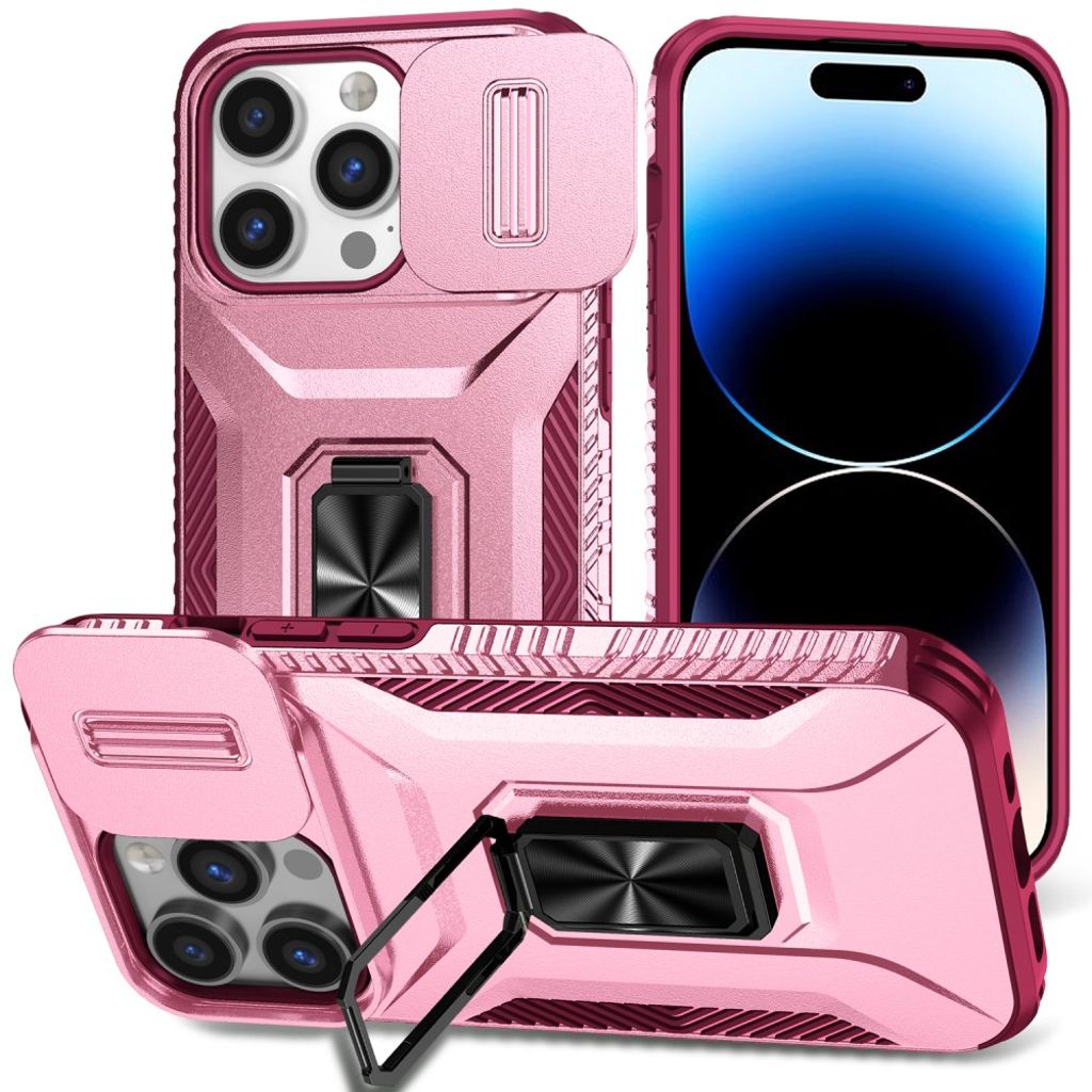 IPhone 14 Pro skal stativ Sliding Lens fodral – rosa